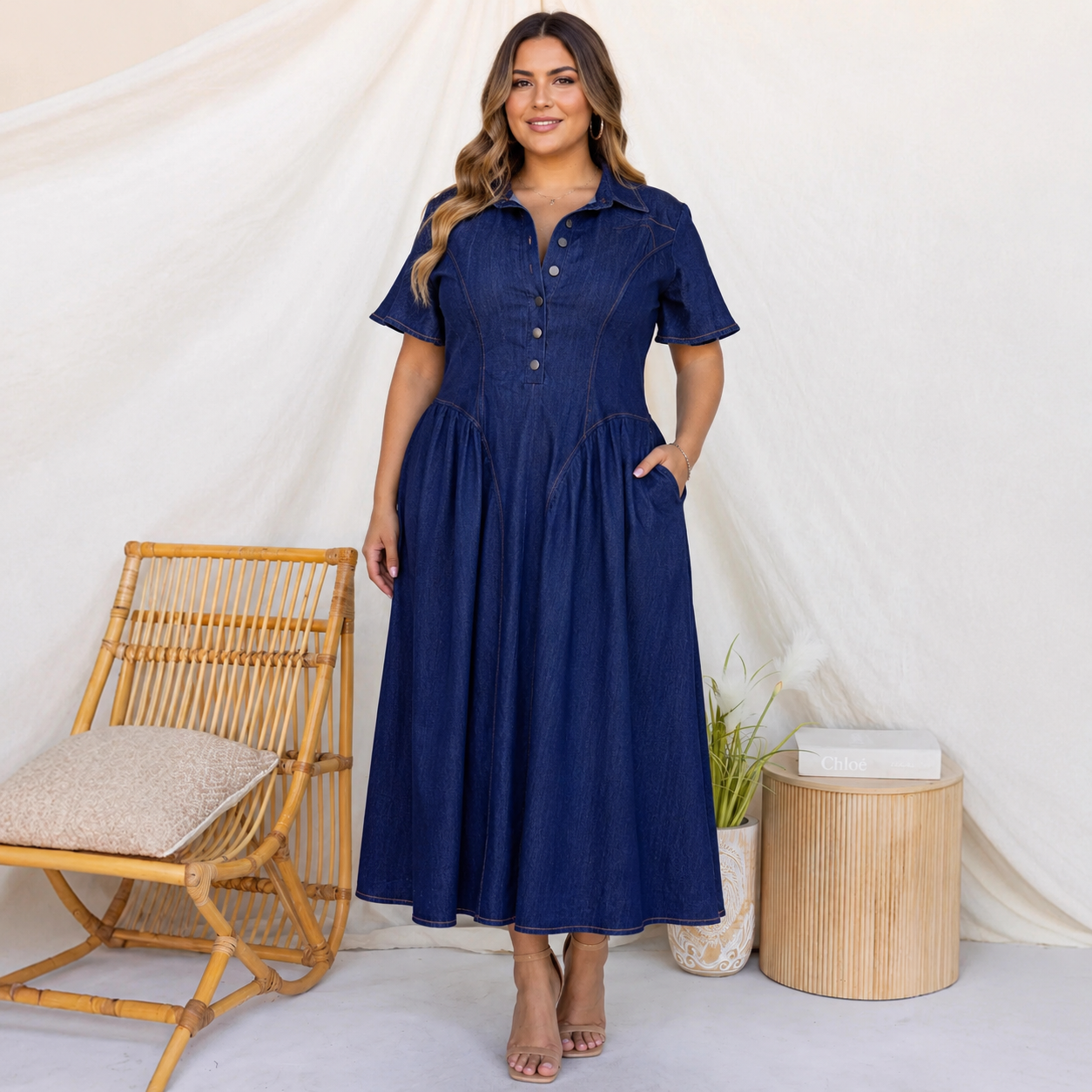 Elara midi denimklänning
